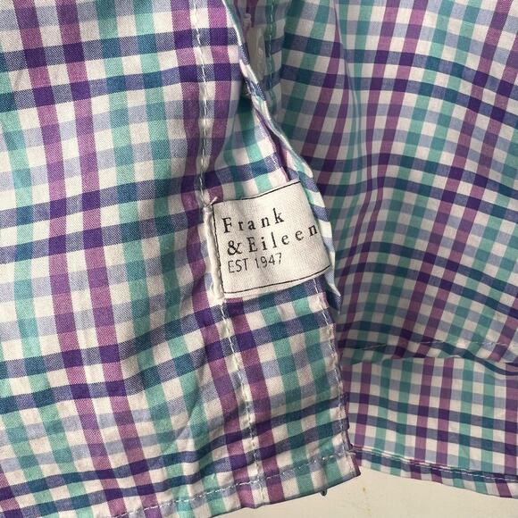 Frank & Eileen Barry Purple Blue Check Plaid Button Down Shirt XS USA Made - Picture 5 of 6